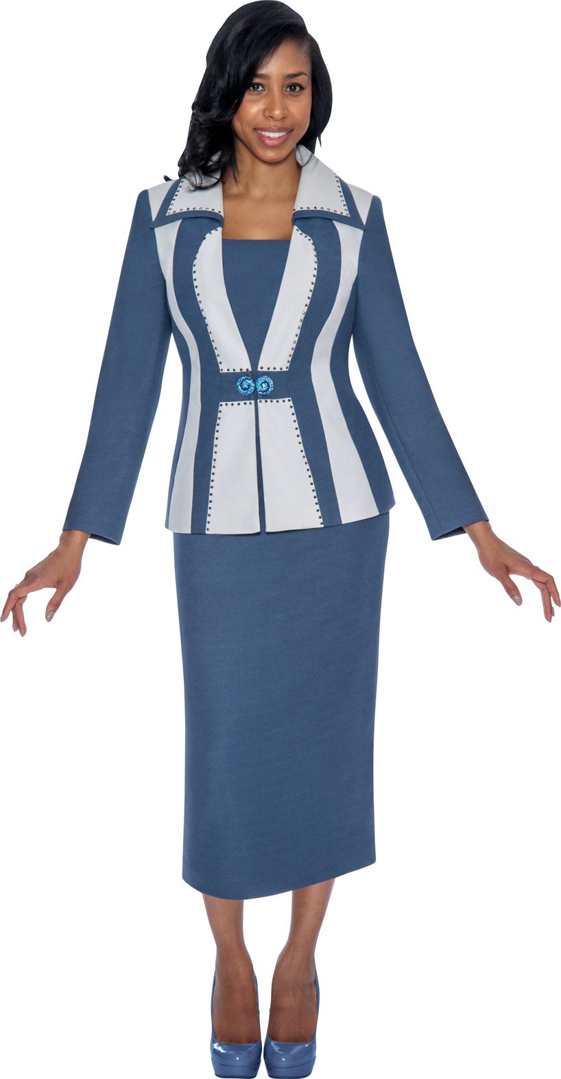 GMI GK5452 Womens Knit Color Block Suit: French Novelty
