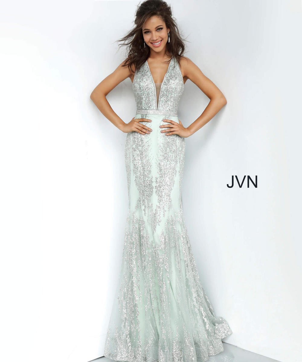 French Novelty: JVN by Jovani JVN3663 Mint Prom Dress