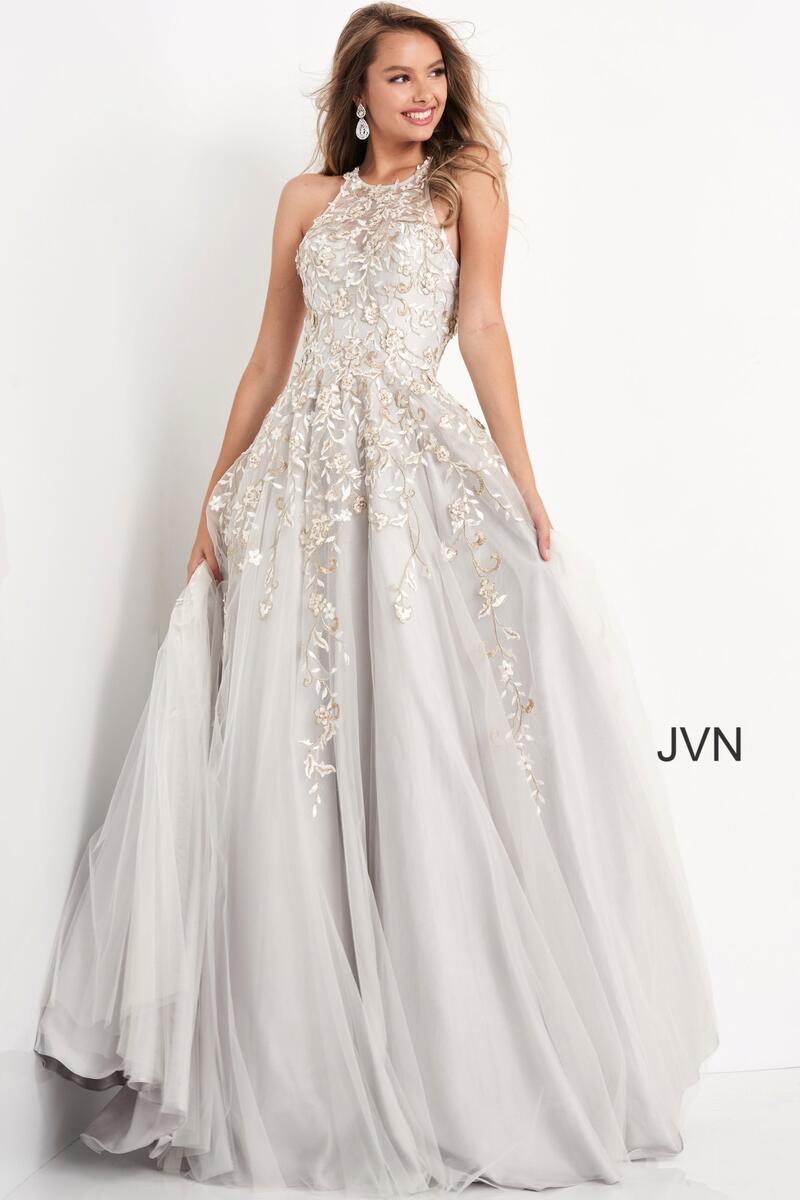 French Novelty: JVN by Jovani JVN4274 Floral Embroidered Prom Dress