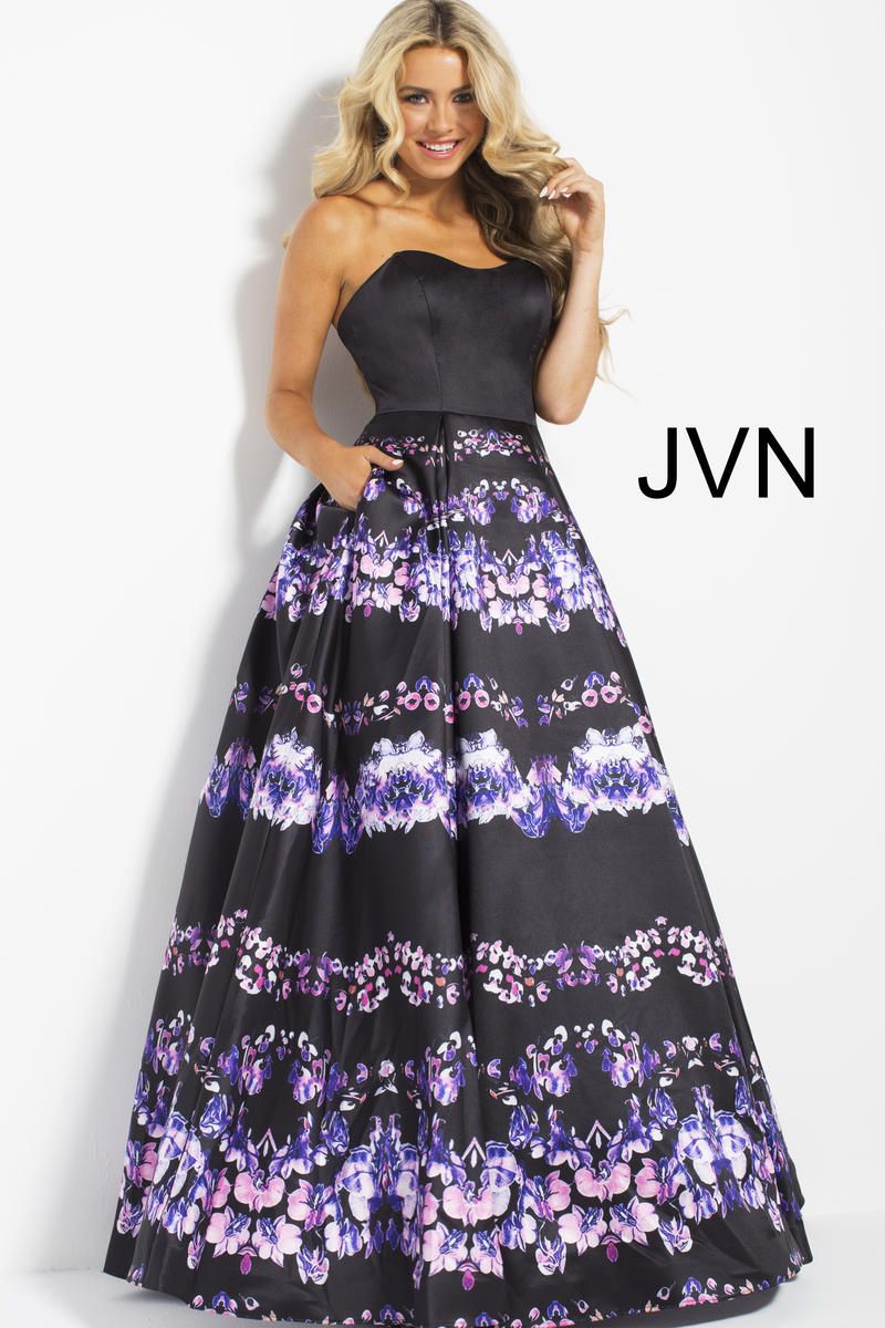 French Novelty Jvn Prom Jvn58589 Print Gown With Pockets 1381