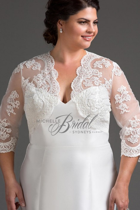 French Novelty Michelle Bridal MB2205 Plus Size Lace Wedding Gown Jacket