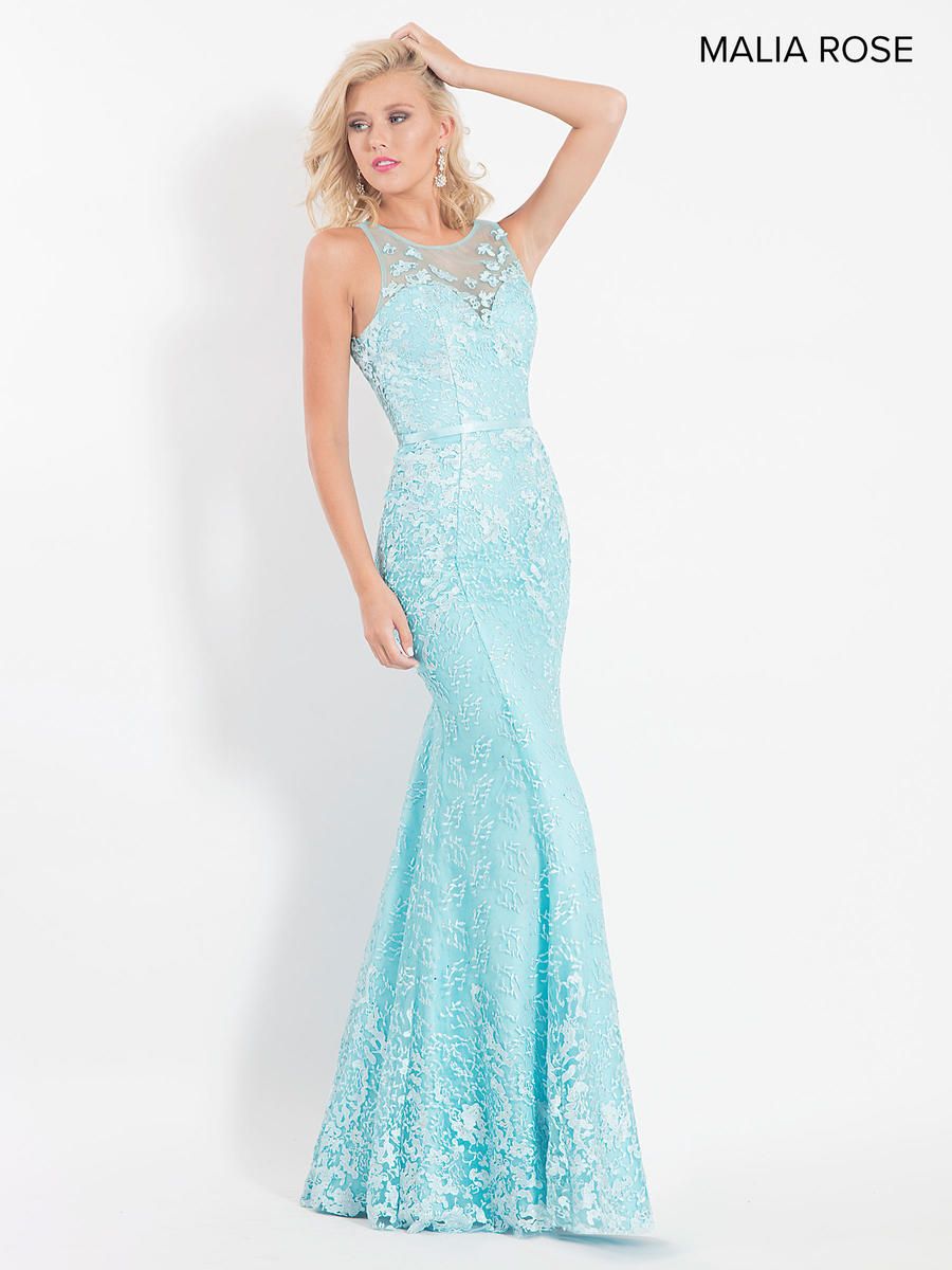 French Novelty: Malia Rose MP1046 Embroidered Illusion Prom Dress