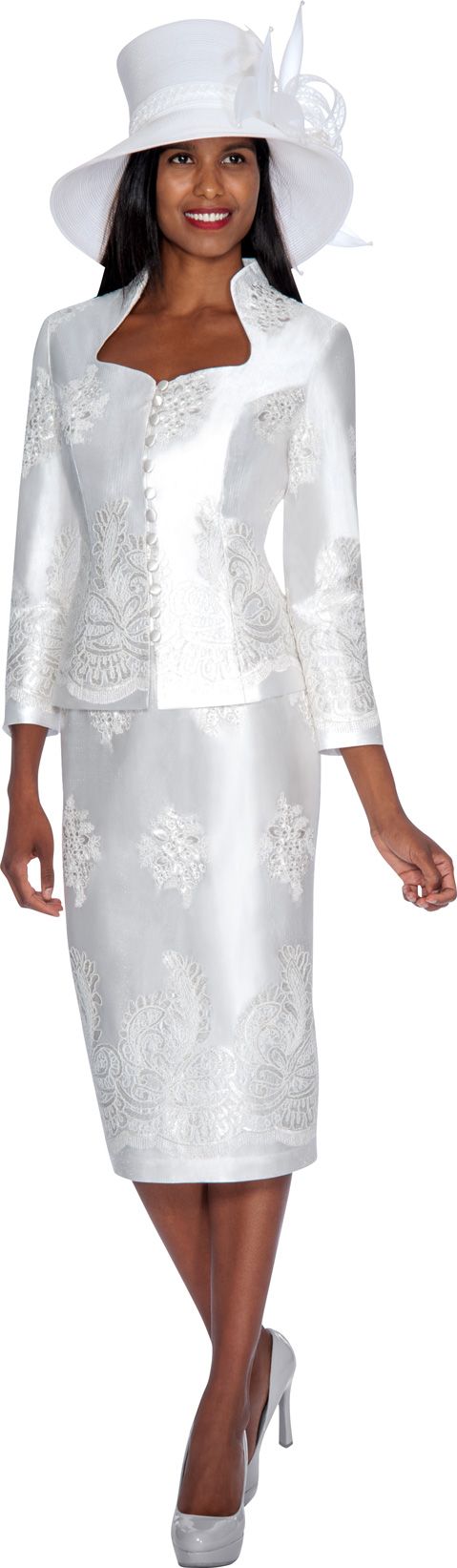 Nubiano N93872 Womens White Church Suit: French Novelty