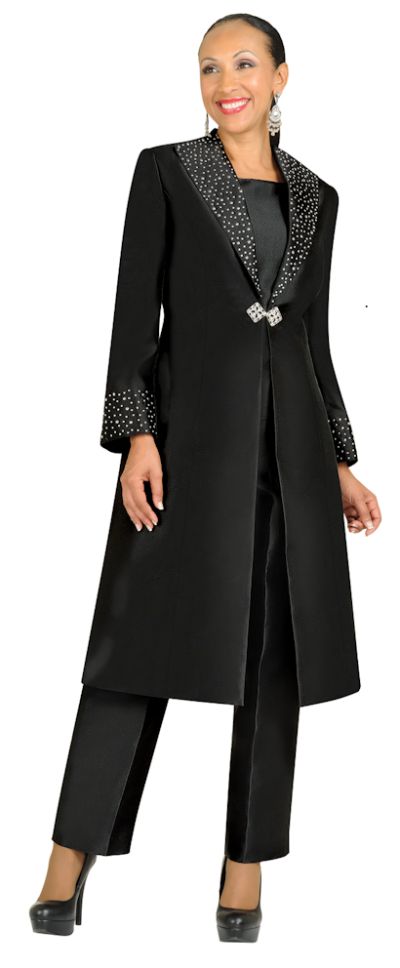 Nubiano N95803 Womens Church Studded Pant Suit with Duster: French Novelty