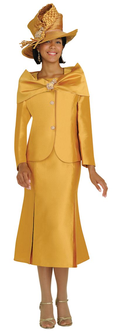 Nubiano N95823 Womens Gold Church Suit with Removable Shawl and Pin ...