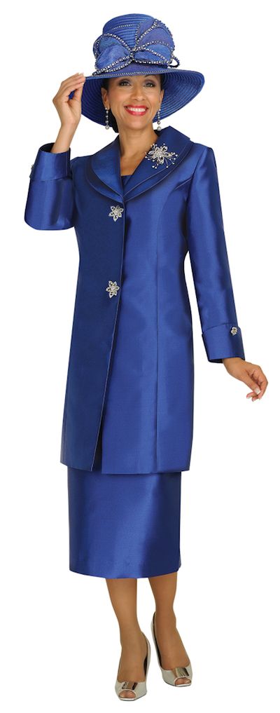 Nubiano N95842 Womens Navy Blue Church Suit with Long Jacket: French ...