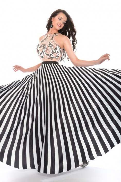 black and white striped formal dress