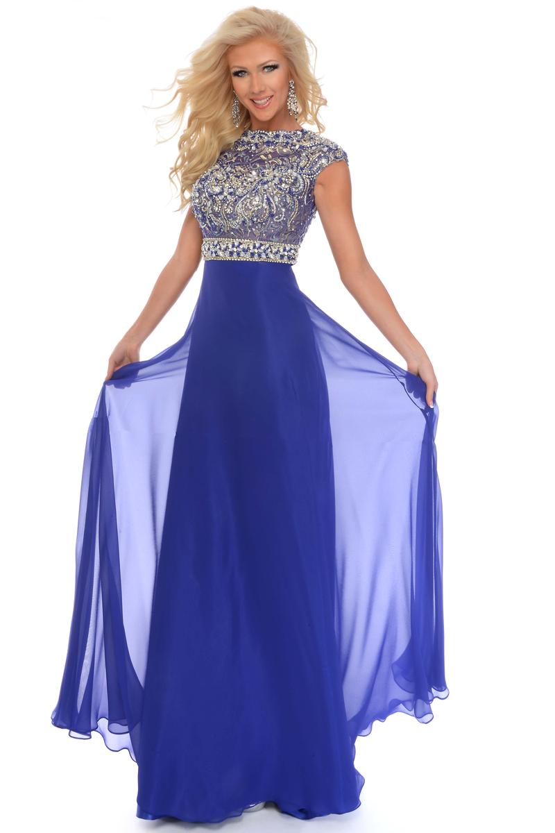 Precious Formals P70198 High Neck Prom Gown: French Novelty