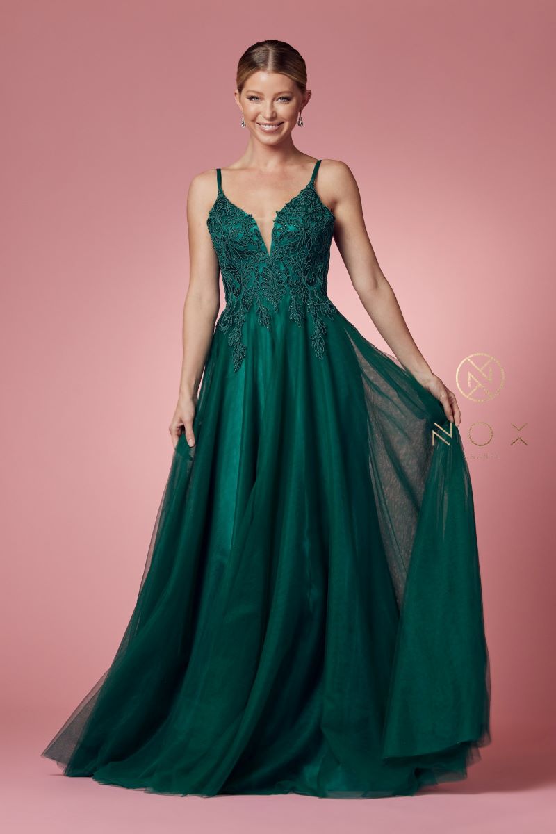 Floral Applique A-Line Gown