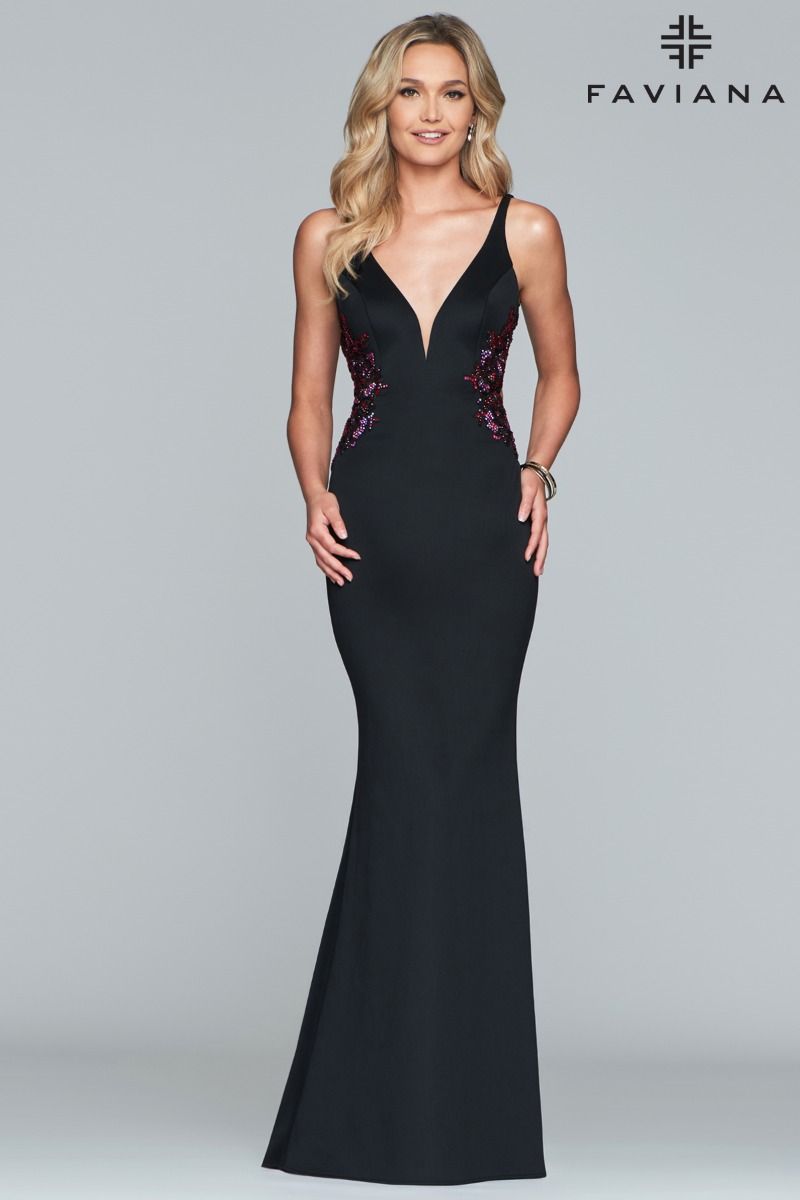 French Novelty: Faviana Glamour S10226 Beaded Sides Neoprene Gown
