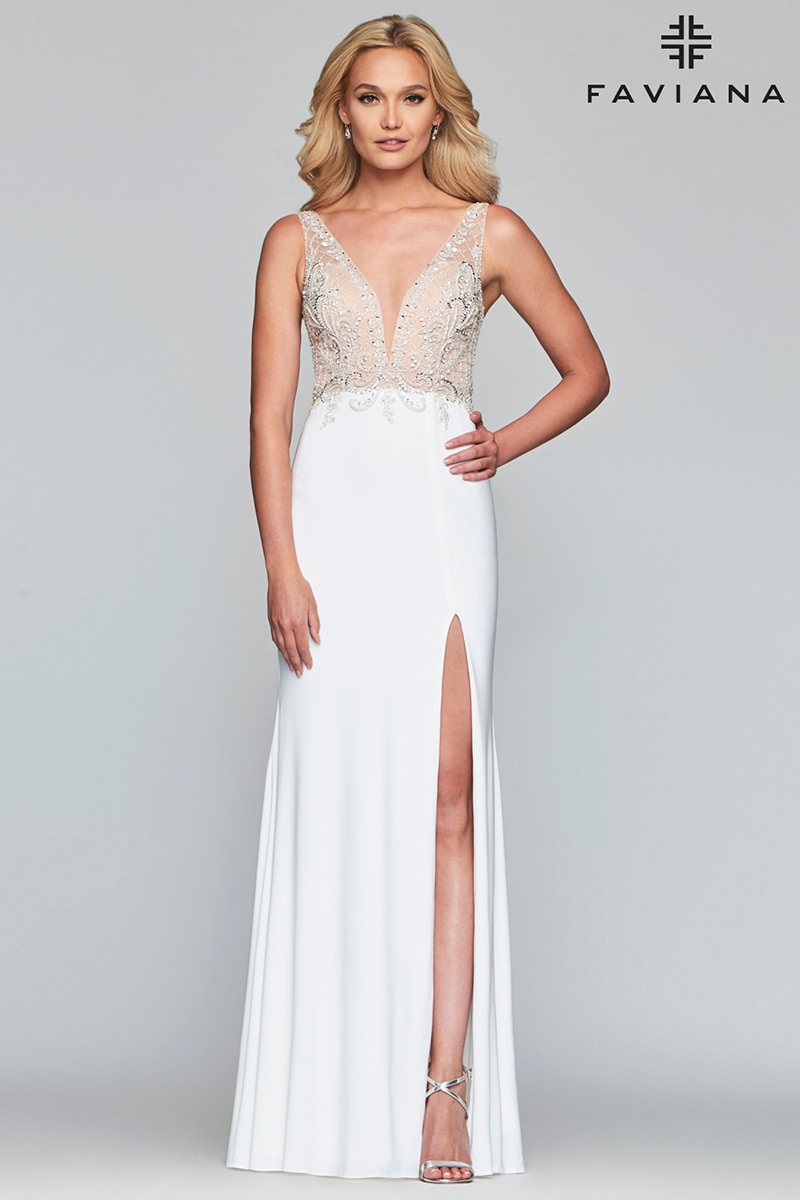 French Novelty: Faviana Glamour S10246 Sheer Beaded Prom Dress