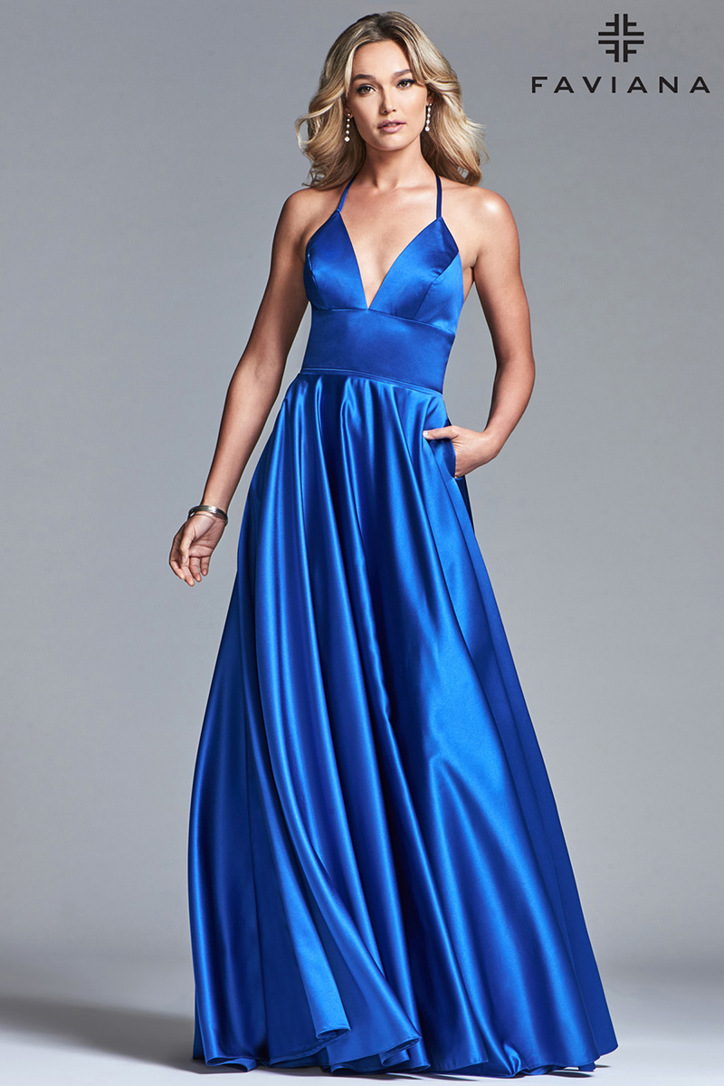 faviana royal blue prom dress