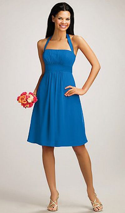 Alfred Angelo Halter Cocktail Length Bridesmaid Dress 7016S: French Novelty