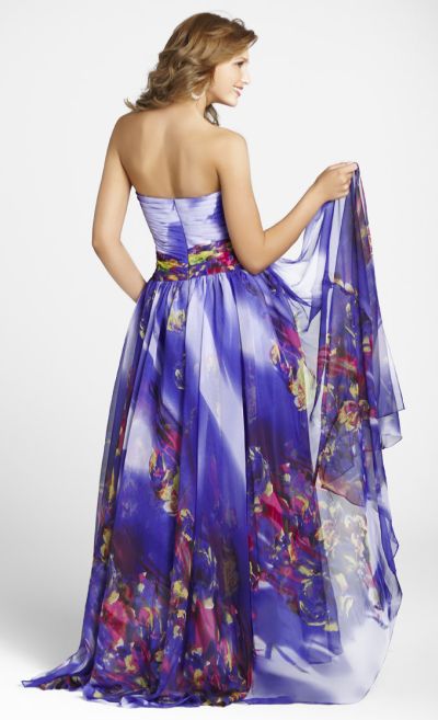 Purple Floral Print Chiffon Blush Formal Dress 9217: French Novelty