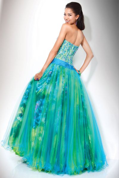 Blue Green Sequin Tulle Ball Gown Jovani 158427: French Novelty