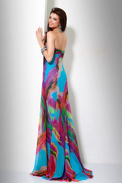 Blue Multi Wavy Print Jovani Strapless Evening Dress 7237: French Novelty