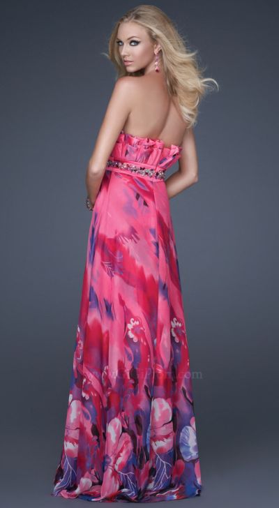 GiGi Fuchsia Floral Print Chiffon Prom Dress 16231 by La Femme: French ...