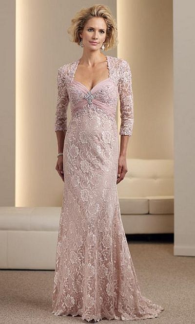 blush lace mother of the bride dress