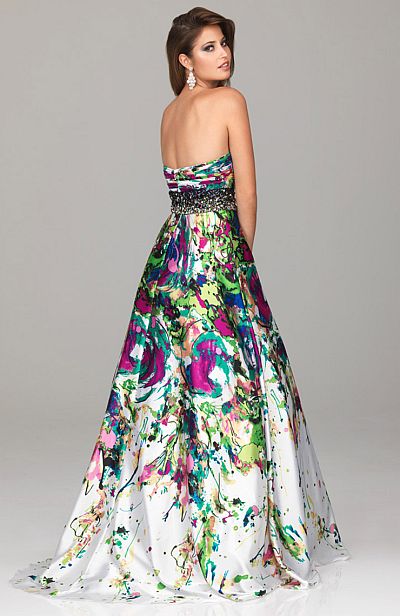 Evenings by Allure Bold Splash Print Prom Dress A503: French Novelty