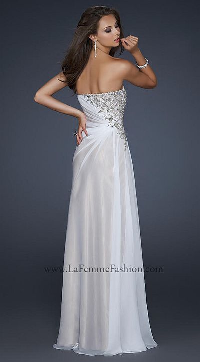 La Femme Elegant White Nude Beaded Chiffon Prom Dress 17730: French Novelty