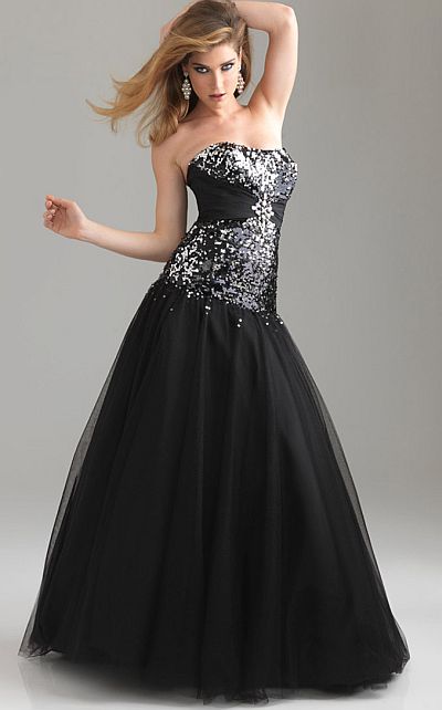 Night Moves Sequin Drop Waist Ball Gown for Prom 6403: French Novelty