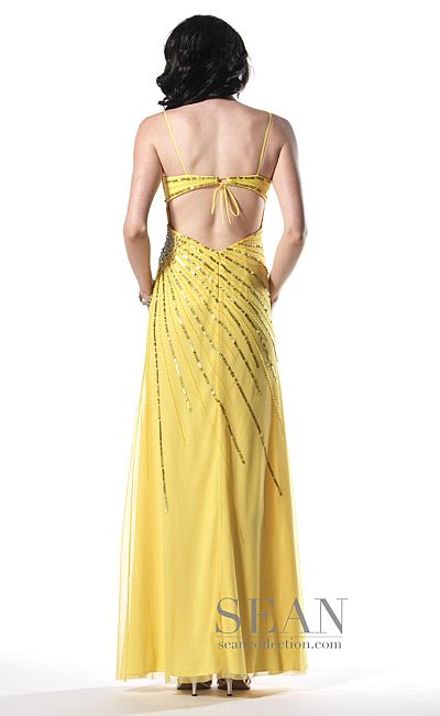 Sean Collection Open Bra Tie Back Beaded Prom Dress 50435: French Novelty