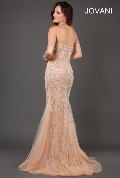 French Novelty: Jovani 72651 Swirly Beaded Trumpet Dress