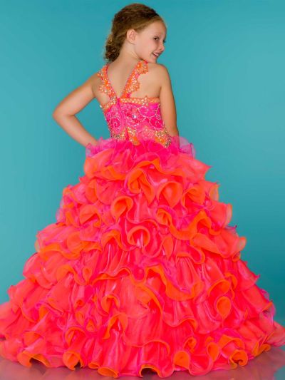 French Novelty Macduggal Sugar 42787s Girls Organza Ruffle Pageant Dress