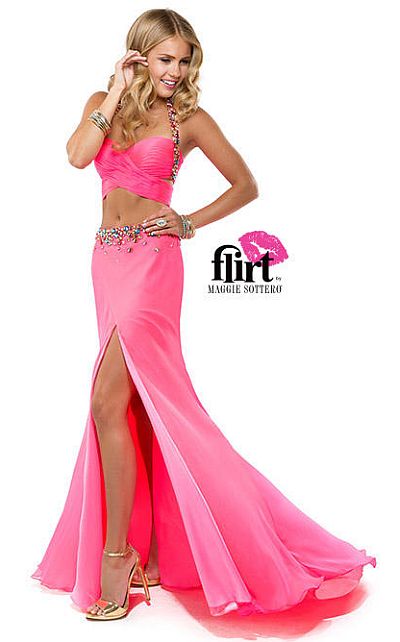 French Novelty: Flirt P2831 Bare Midriff Two Piece Long Dress