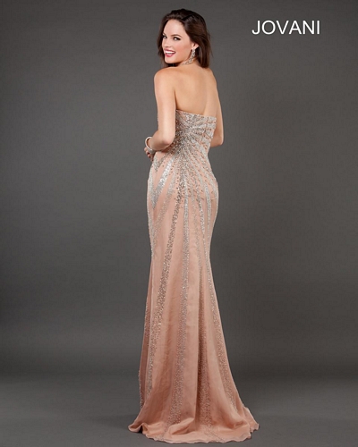 Jovani 1481 Nude Silk Formal Dress: French Novelty