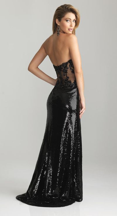 French Novelty: Night Moves 6611 Sheer Lace Sequin Long Dress
