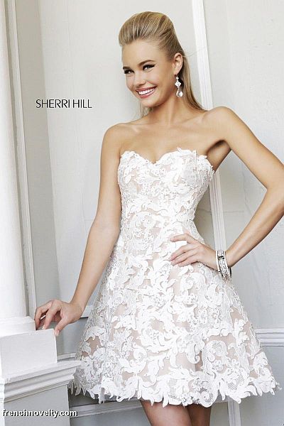 Sherri Hill 21341 Beaded Sheer Lace Cocktail Dress: French Novelty