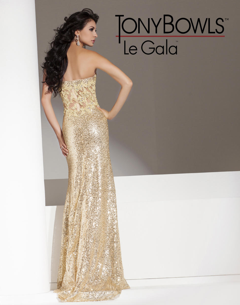 Tony Bowls Gold Sequin Floor cheapest Length Gown