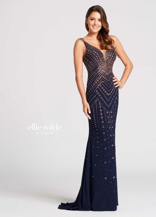 rose gold and navy blue dress