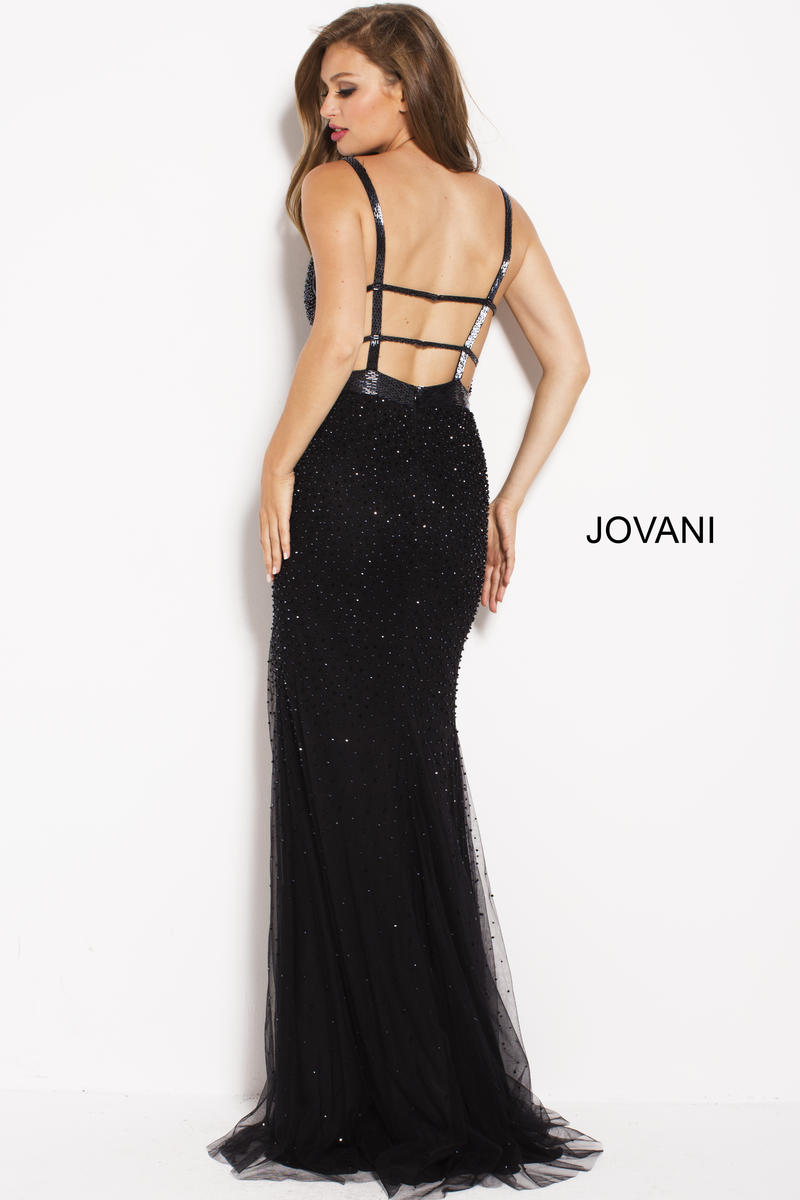 French Novelty Jovani 60404 Beaded Plunging Neck Gown