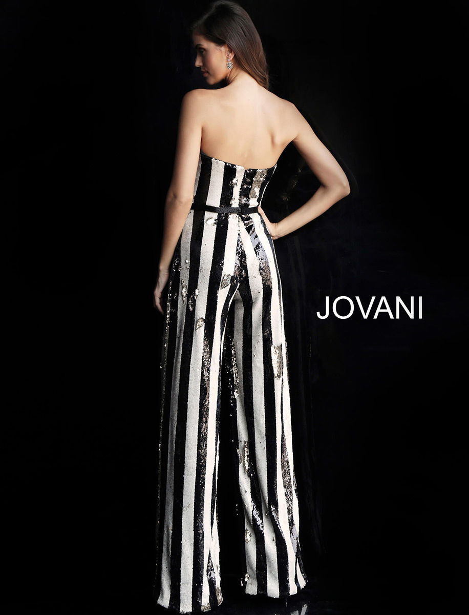 jovani striped jumpsuit