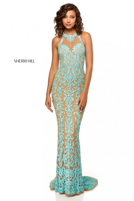 Aqua Beaded Prom Dresses