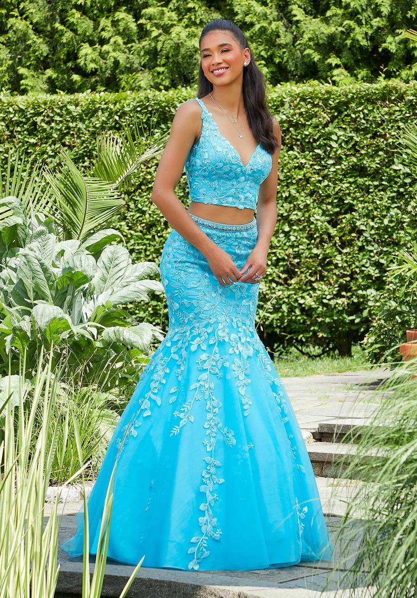 Blue two piece store mermaid prom dress