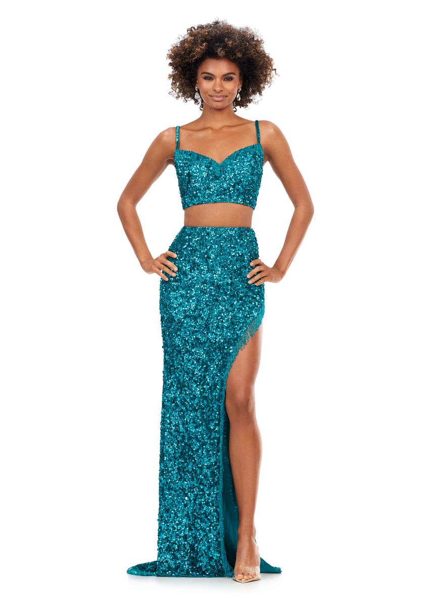 2 piece hotsell teal prom dress