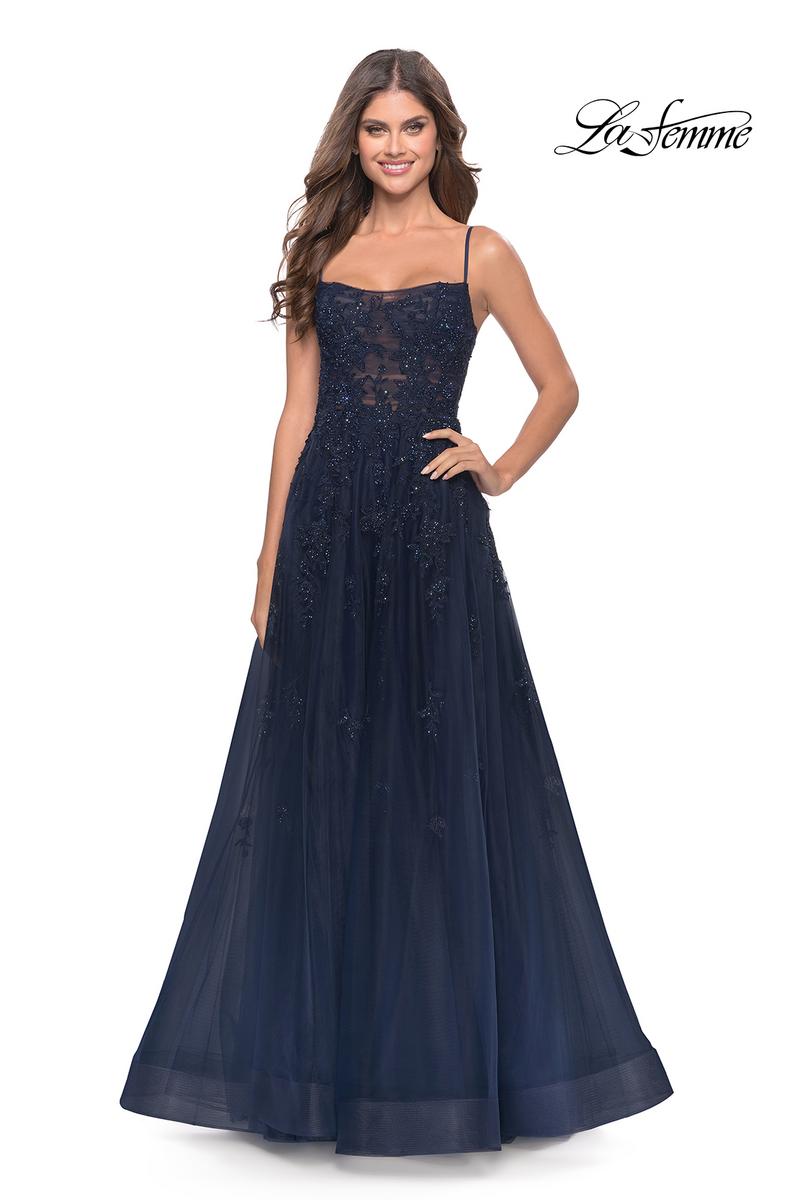 La Femme Prom Dress Navy Blue