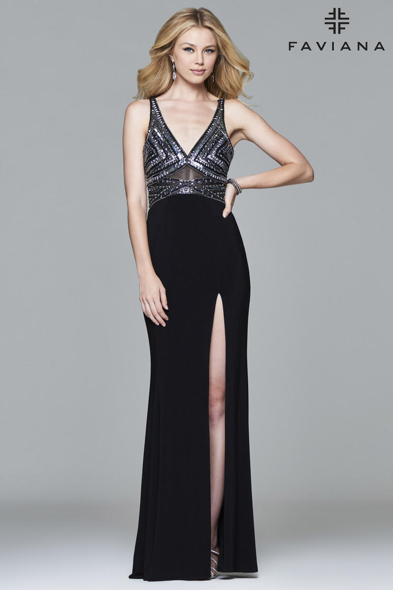 French Novelty: Faviana Glamour S7925 Metallic Beaded Gown
