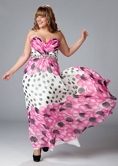 Sydneys Closet Fun Polka Dot Print Plus Size Prom Dress SC7056: French ...