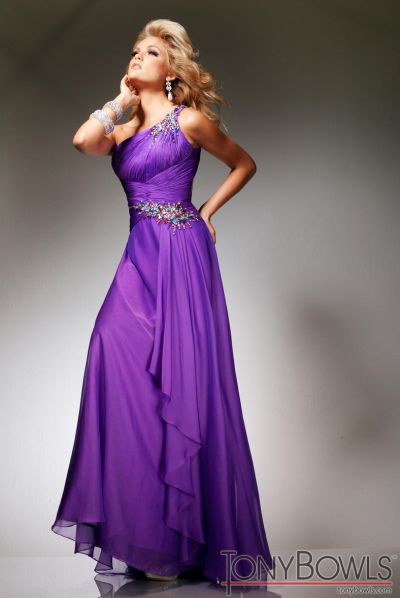 Tony Bowls Evenings Purple Chiffon Formal Dress TBE11350B: French Novelty