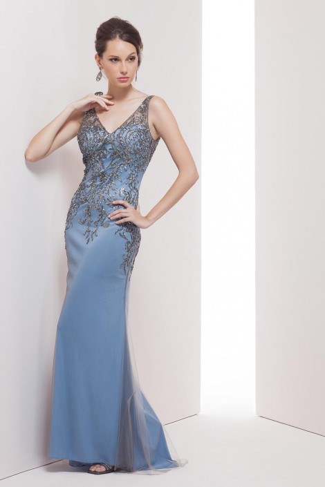 slate blue evening gown