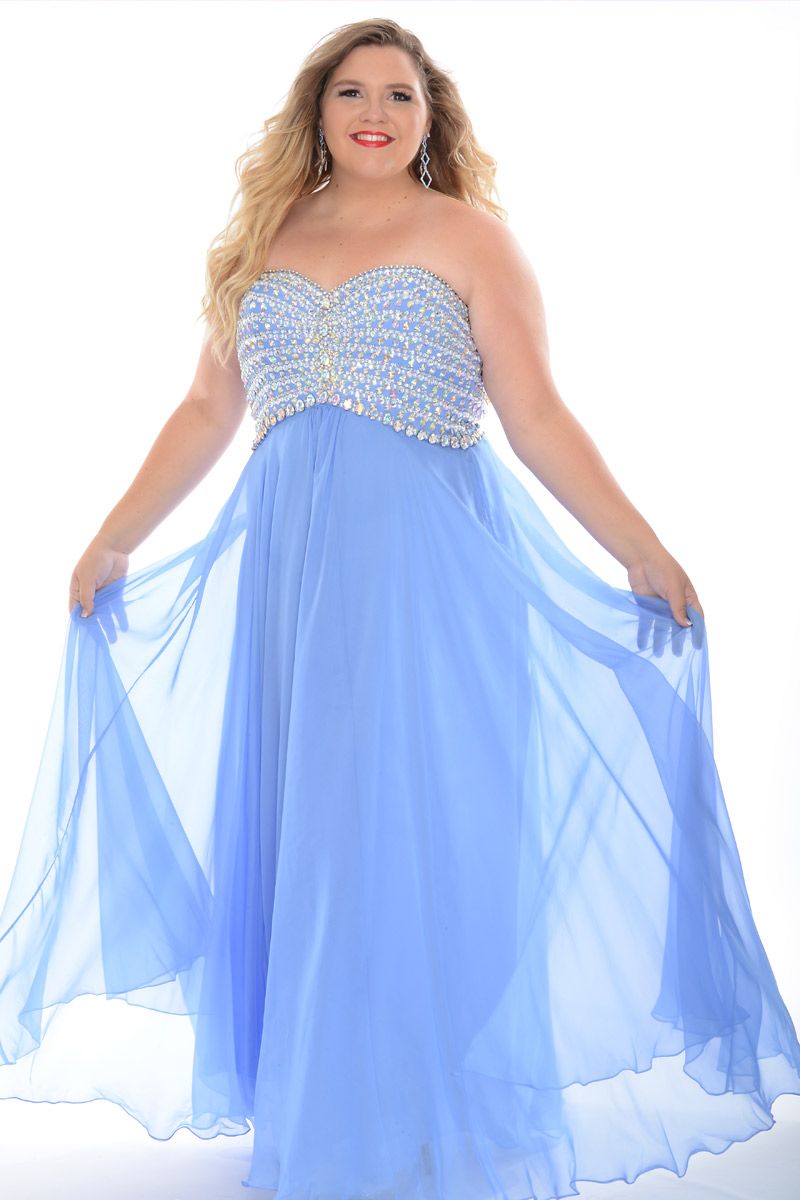 Precious Formals W10639 Beaded Plus Size Prom Gown: French Novelty